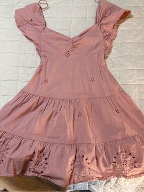 Zara Dusty Rose Eyelet Detail Dress